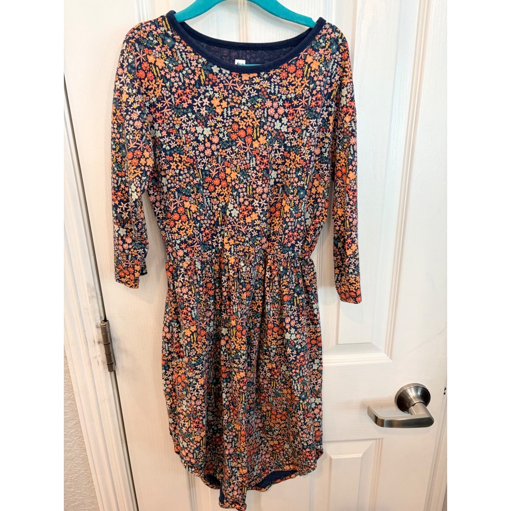 Tea Collection Jersey Dress Navy Blue Floral Long Sleeve Cotton Casual Kids 8